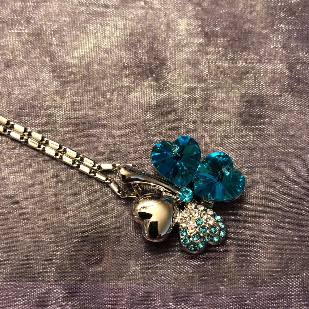 Dahlia Silver Swarovski Crystals Four Leaf Clover Pendant Necklace 18KRGP Chain
